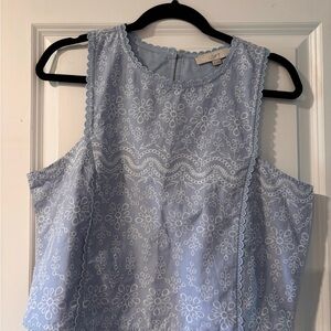 LOFT Light Blue Floral Embroidered Tank Top